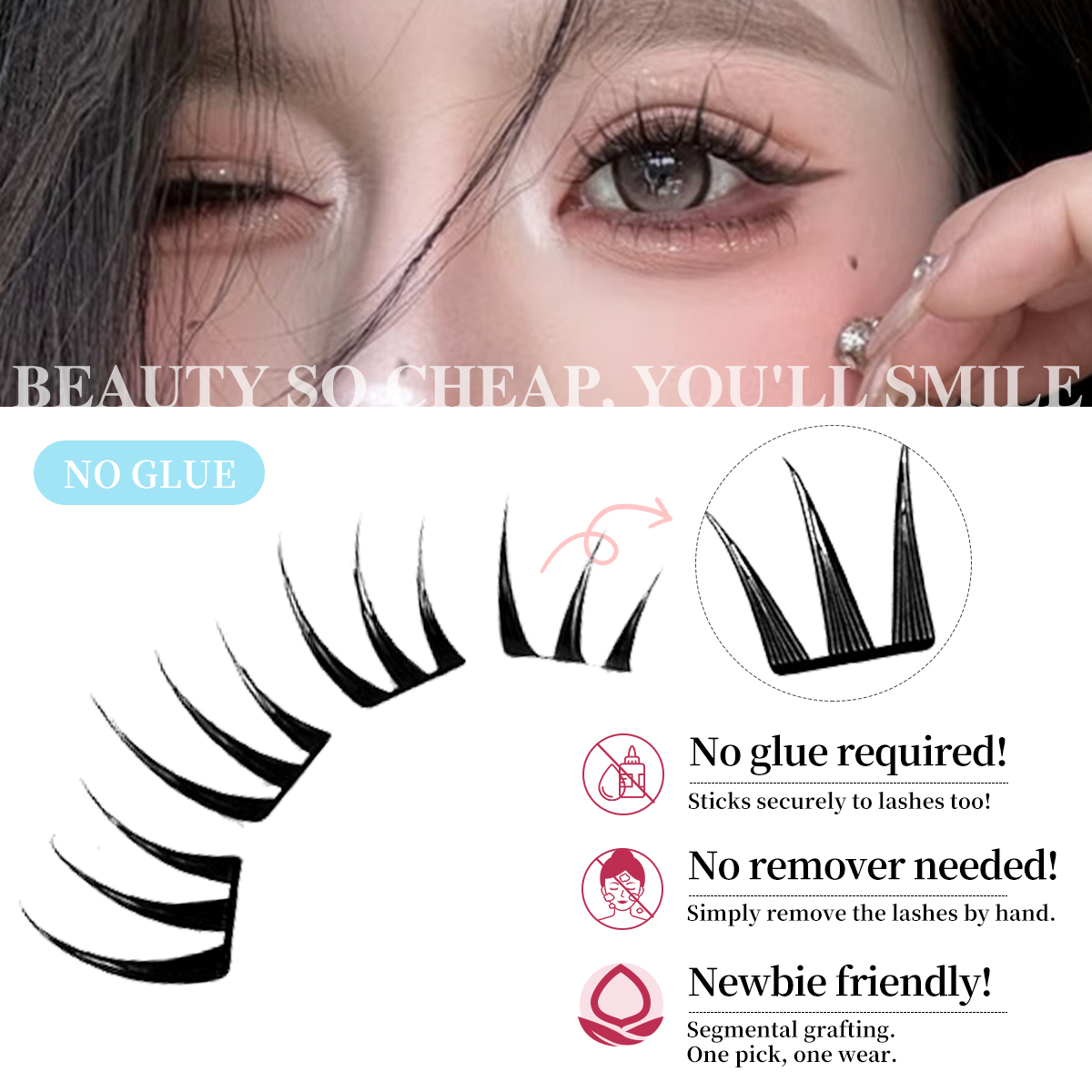 80 Cluster No-Gule Fairy False - Eyelash Extension No 10 评论和价格
